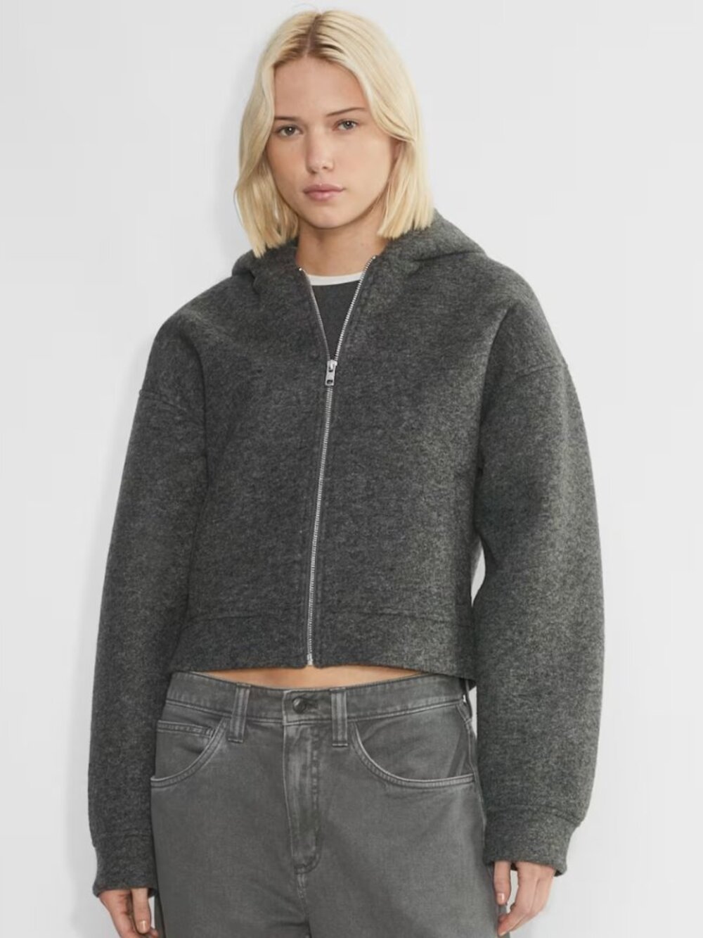 TNA Champ bomber structured thick wool blend hoodie jacket